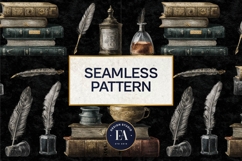 Vintage Book Quills Pattern | Dark Academia Paper Product Image 3