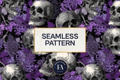 Lavender Gothic Skull Pattern, Purple Floral Skull Paper Product Image 3