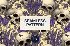 Lavender Gothic Skull Pattern, Purple Floral Skull Paper Product Image 3
