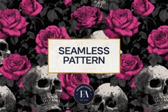 Pink Rose Skull Pattern, Gothic Floral Skull Digital Paper Product Image 3