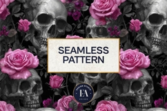Pink Rose Skull Pattern, Gothic Floral Skull Digital Paper Product Image 3