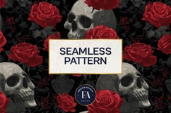 Red Rose Skull Pattern, Gothic Floral Skull Digital Paper Product Image 3