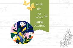 Pop Art Flowers Earrings PNG, Floral Round Earrings Template Product Image 2