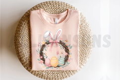 Vintage Easter Wreath Rabbit Ears Bow Sublimation PNG Product Image 2