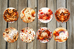 Golden Autumn | 8 Round Earring Sublimation designs, PNG Product Image 2