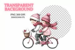 Valentine’s Day Boy and girl ride a bicycle Watercolor Product Image 2