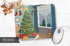 Cheerful Christmas Room with Snowy View Mouse Pad PNG Design Product Image 1