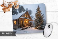 Rustic Christmas Cabin with Snowy Scene Mouse Pad PNG Design Product Image 1