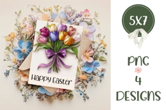 Happy Easter Card Printable, Stained Glass Tulips PNG Product Image 2