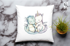 Sleeping Baby Dragon Unicorn Clipart Sublimation PNG Product Image 2