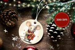 Watercolor Christmas Round Ornament, Christmas Mouse PNG Product Image 2