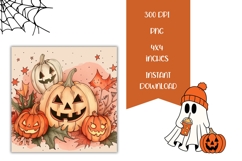 Doodle Halloween Pumpkins Square Coasters, Fall Coasters Product Image 2