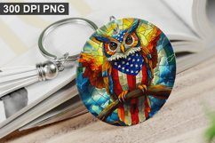4Th Of July Owl Keychain Sublimation - Round Keychain PNG Product Image 1