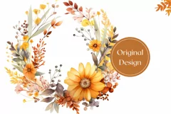 Watercolor Fall Wreath Tumbler Wrap, Floral Wreath PNG Product Image 2