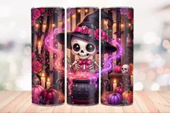 Cute Skeleton Witch 20 OZ Skinny Tumbler Wrap Png. Product Image 2