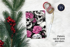 Pink Rose Skull Pattern, Gothic Floral Skull Digital Paper Product Image 4