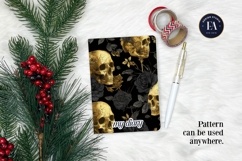 Golden Skull Seamless Pattern, Gothic Black Floral Skulls Product Image 4