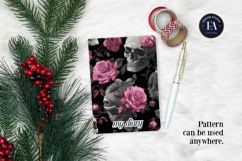 Pink Rose Skull Pattern, Gothic Floral Skull Digital Paper Product Image 4