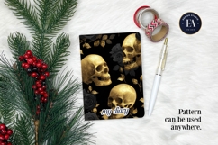 Golden Skull Seamless Pattern, Gothic Black Floral Skulls Product Image 4