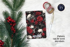 Red Rose Skull Pattern, Gothic Floral Skull Digital Paper Product Image 4