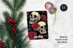 Red Rose Skull Pattern, Gothic Floral Skull Digital Paper Product Image 4