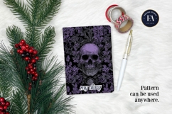 Lavender Gothic Skull Pattern, Purple Floral Skull Paper Product Image 4