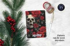 Red Rose Skull Pattern, Gothic Floral Skull Digital Paper Product Image 4