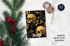 Golden Skull Seamless Pattern, Gothic Black Floral Skulls Product Image 4