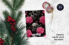 Pink Rose Skull Pattern, Gothic Floral Skull Digital Paper Product Image 4