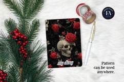 Red Rose Skull Pattern, Gothic Floral Skull Digital Paper Product Image 4