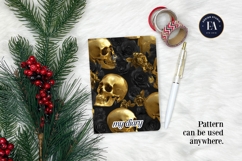 Golden Skull Seamless Pattern, Gothic Black Floral Skulls Product Image 4