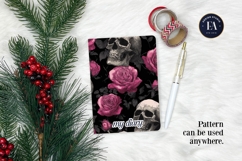 Pink Rose Skull Pattern, Gothic Floral Skull Digital Paper Product Image 4