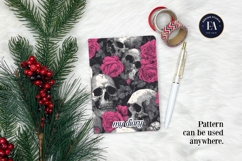 Pink Rose Skull Pattern, Gothic Floral Skull Digital Paper Product Image 4