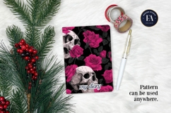 Pink Rose Skull Pattern, Gothic Floral Skull Digital Paper Product Image 4