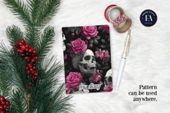 Pink Rose Skull Pattern, Gothic Floral Skull Digital Paper Product Image 4