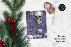 Lavender Gothic Skull Pattern, Purple Floral Skull Paper Product Image 4