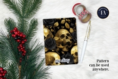 Golden Skull Seamless Pattern, Gothic Black Floral Skulls Product Image 4