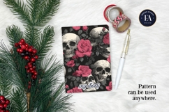 Pink Rose Skull Pattern, Gothic Floral Skull Digital Paper Product Image 4