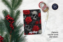 Red Rose Skull Pattern, Gothic Floral Skull Digital Paper Product Image 4