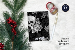 Black Skull Seamless Pattern, Gothic Black Floral Skulls Product Image 4