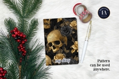 Golden Skull Seamless Pattern, Gothic Black Floral Skulls Product Image 4