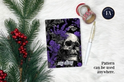 Lavender Gothic Skull Pattern, Purple Floral Skull Paper Product Image 4