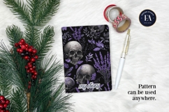 Lavender Gothic Skull Pattern, Purple Floral Skull Paper Product Image 4