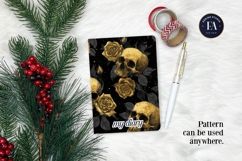 Golden Skull Seamless Pattern, Gothic Black Floral Skulls Product Image 4