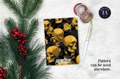 Golden Skull Seamless Pattern, Gothic Black Floral Skulls Product Image 4