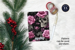 Pink Rose Skull Pattern, Gothic Floral Skull Digital Paper Product Image 4