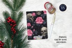 Pink Rose Skull Pattern, Gothic Floral Skull Digital Paper Product Image 4