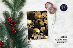 Golden Skull Seamless Pattern, Gothic Black Floral Skulls Product Image 4