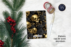 Golden Skull Seamless Pattern, Gothic Black Floral Skulls Product Image 4