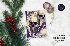 Lavender Gothic Skull Pattern, Purple Floral Skull Paper Product Image 4